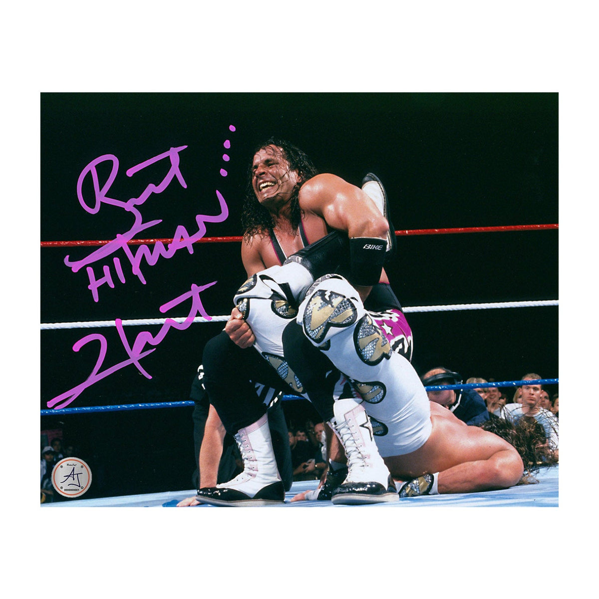 Bret Hitman Hart Autographed Sharpshooter Wrestling 8x10 Photo product image 1, provided for visual reference and product