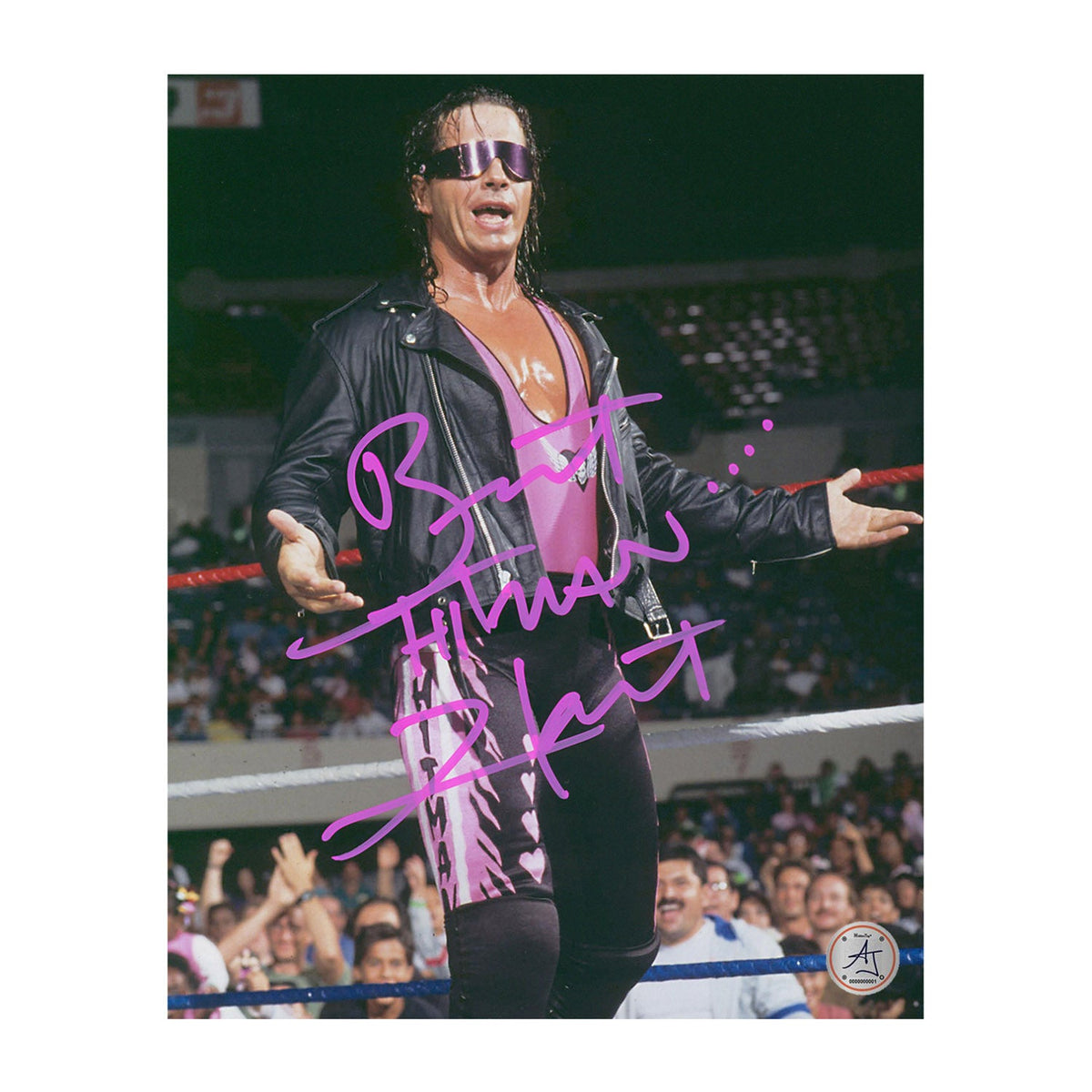 Bret Hitman Hart WWE Autographed Wrestling Sunglasses 8x10 Photo product image 1, provided for visual reference and product