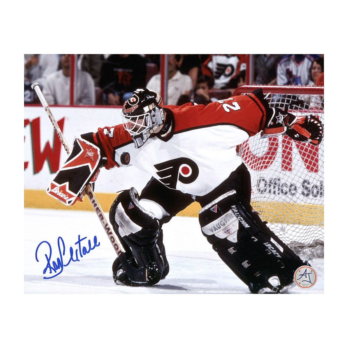 Ron Hextall Autographed Philadelphia Flyers Blocker Save 8x10 Photo product image 1, provided for visual reference and