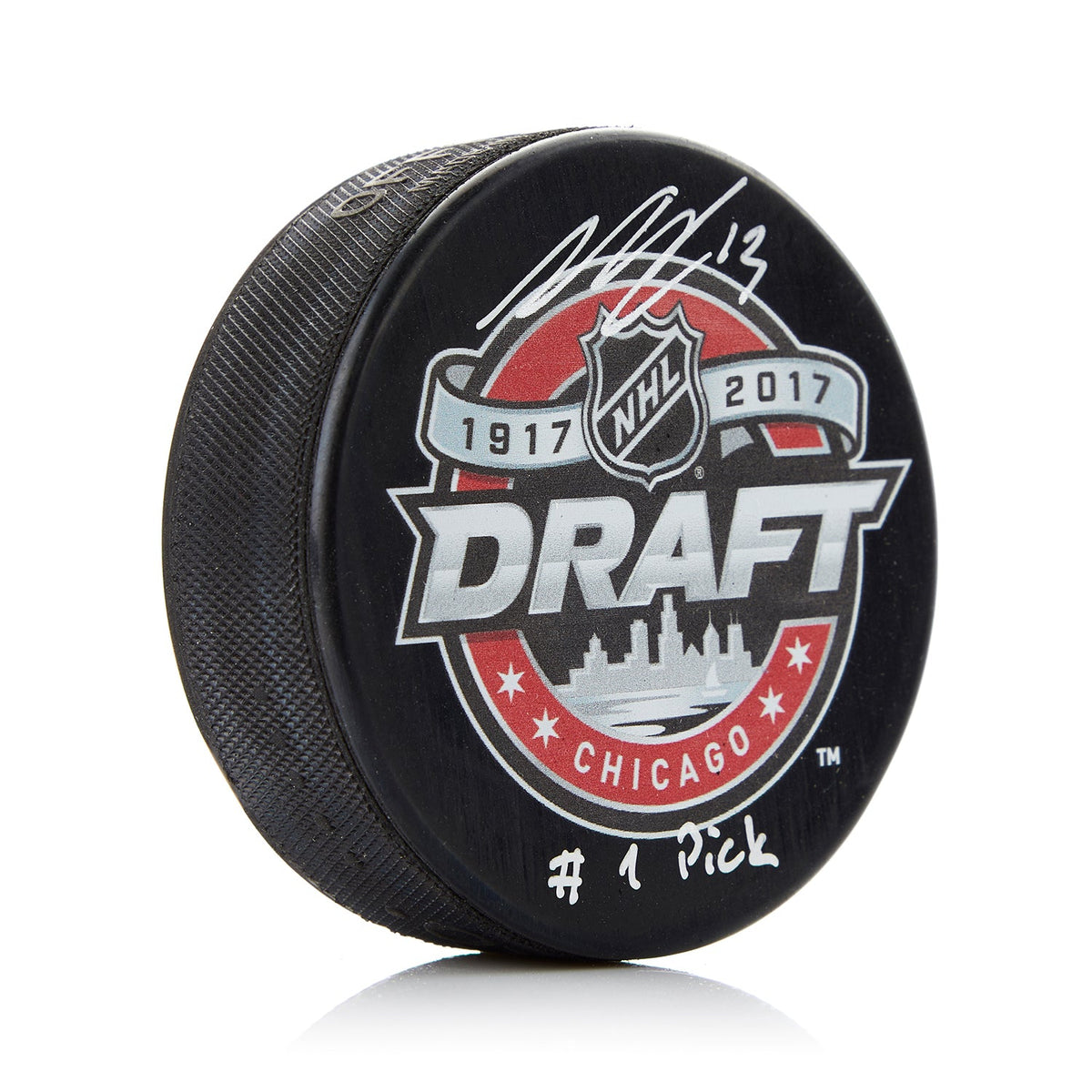 Nico Hischier Signed 2017 NHL Entry Draft Puck with #1 pick Note product image 1, provided for visual reference and product