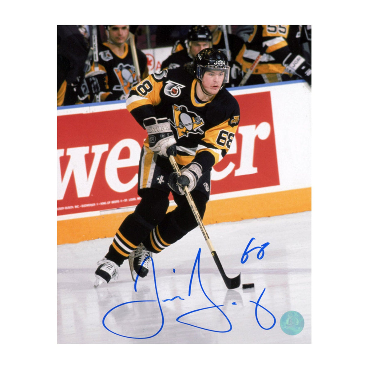 Jaromir Jagr Autographed Pittsburgh Penguins Puck Rush 8x10 Photo product image 1, provided for visual reference and product