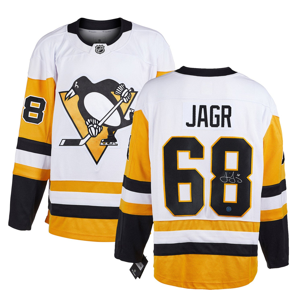 Jaromir Jagr Signed Pittsburgh Penguins White Fanatics Breakaway Jersey product image 3, provided for visual reference and