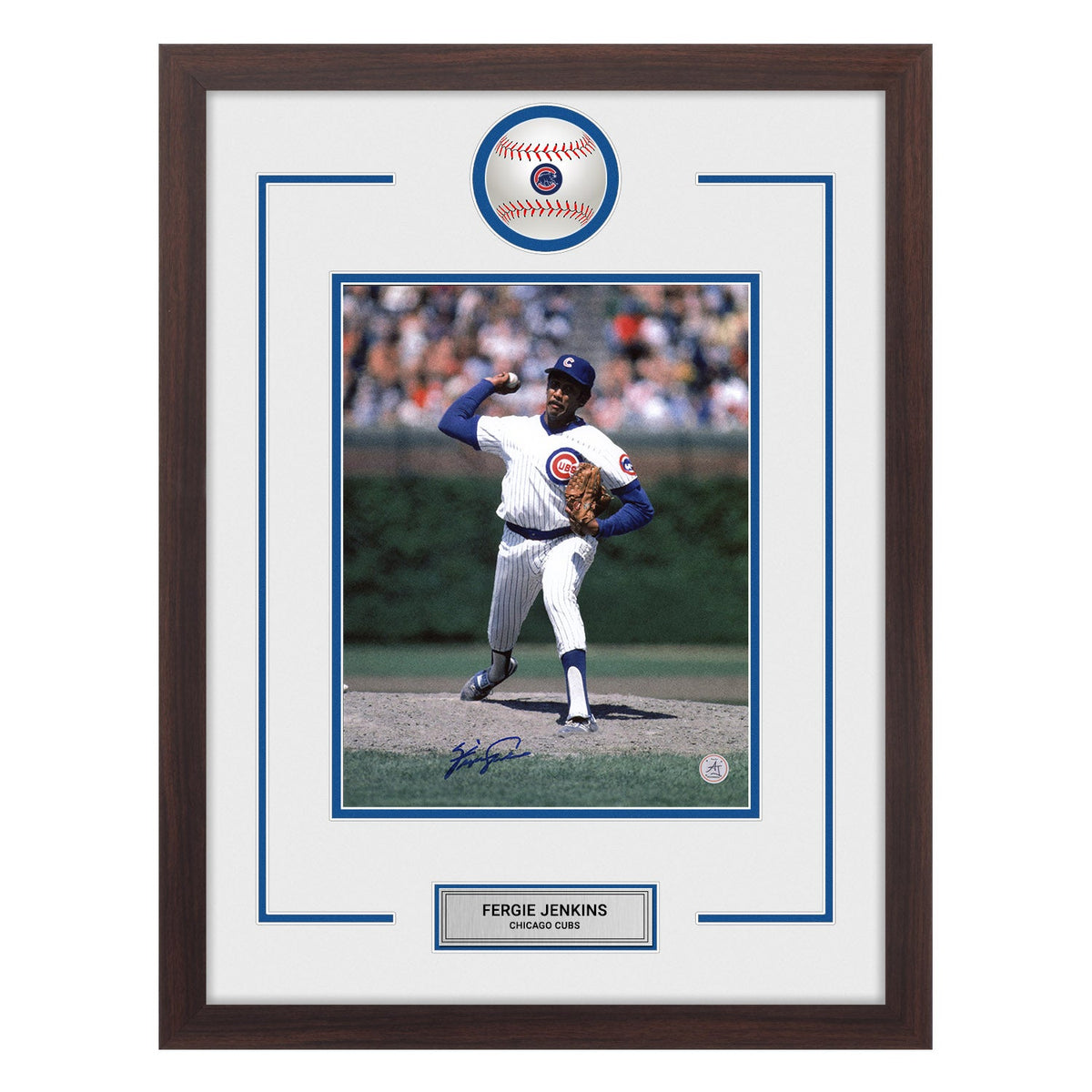 Fergie Jenkins Autographed Chicago Cubs Baseball Logo 20x26 Frame product image 1, provided for visual reference and product