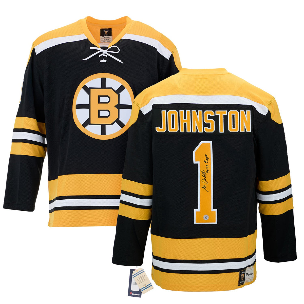 Ed Johnston Autographed Boston Bruins Fanatics Throwback Jersey product image 3, provided for visual reference and product