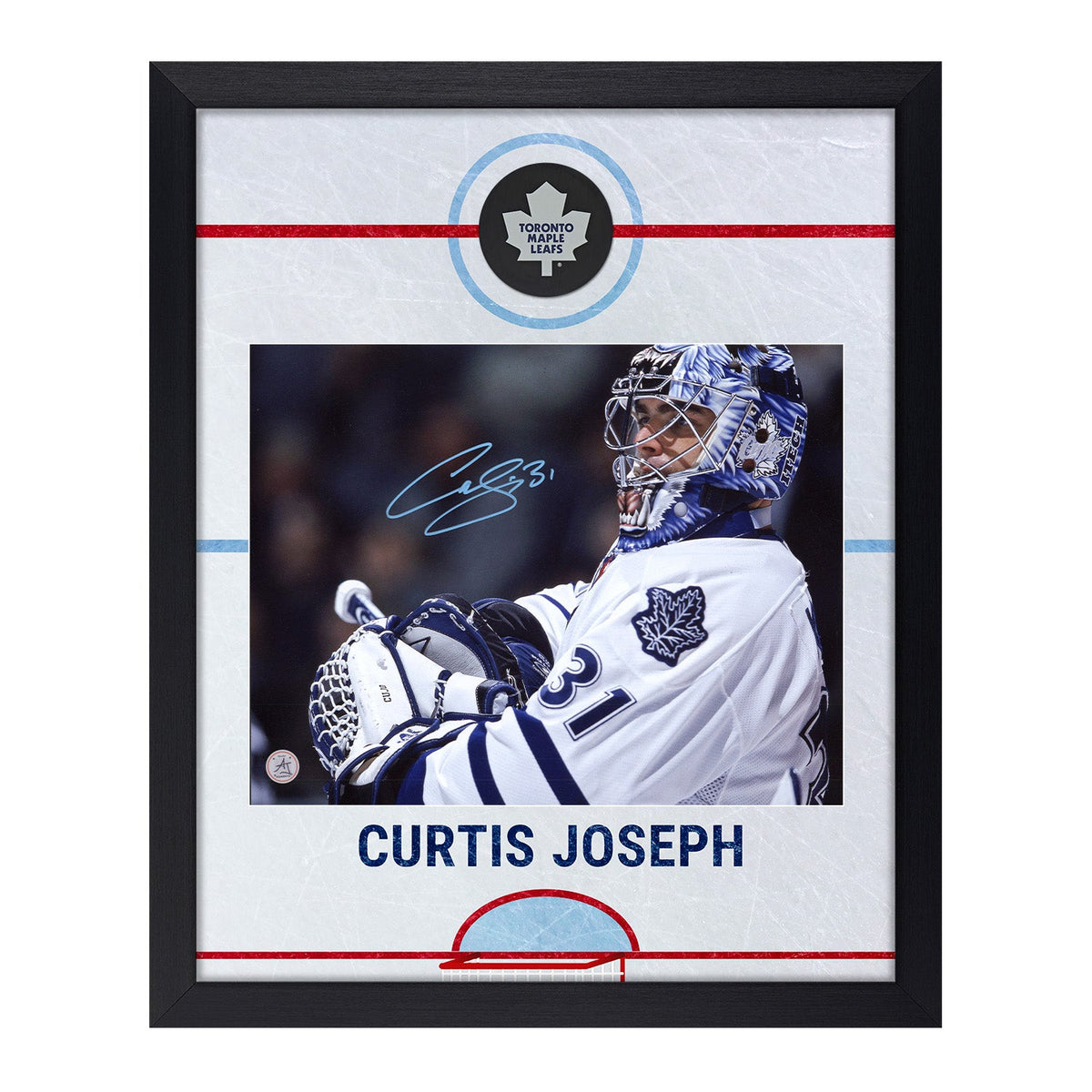 Curtis Joseph Autographed Toronto Maple Leafs Graphic Rink 18x22 Frame product image 1, provided for visual reference and