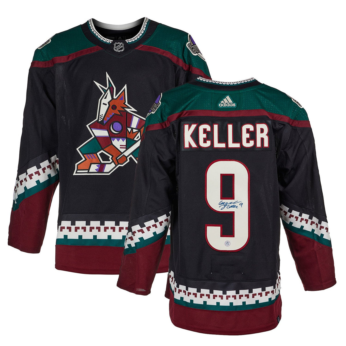 Clayton Keller Autographed Arizona Coyotes Black Kachina adidas Jersey product image 3, provided for visual reference and