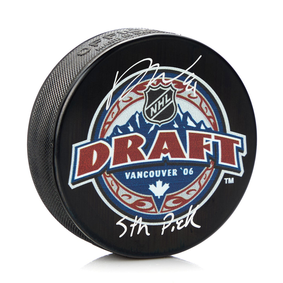 Phil Kessel Autographed 2006 NHL Entry Draft Puck with 5th Pick Note product image 1, provided for visual reference and