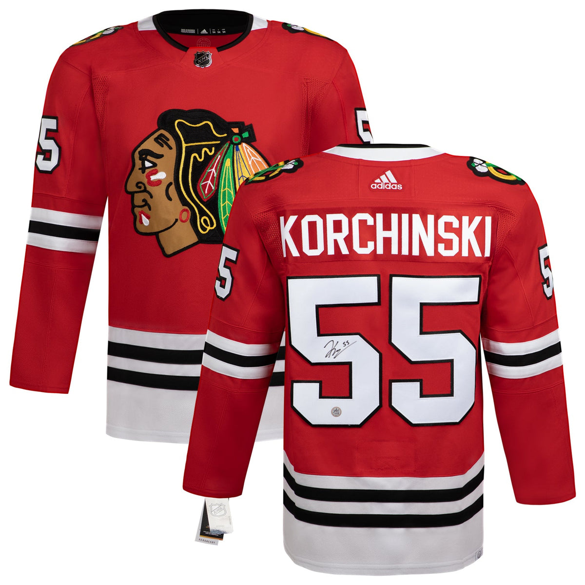 Kevin Korchinski Autographed Chicago Blackhawks Red adidas Jersey product image 3, provided for visual reference and product