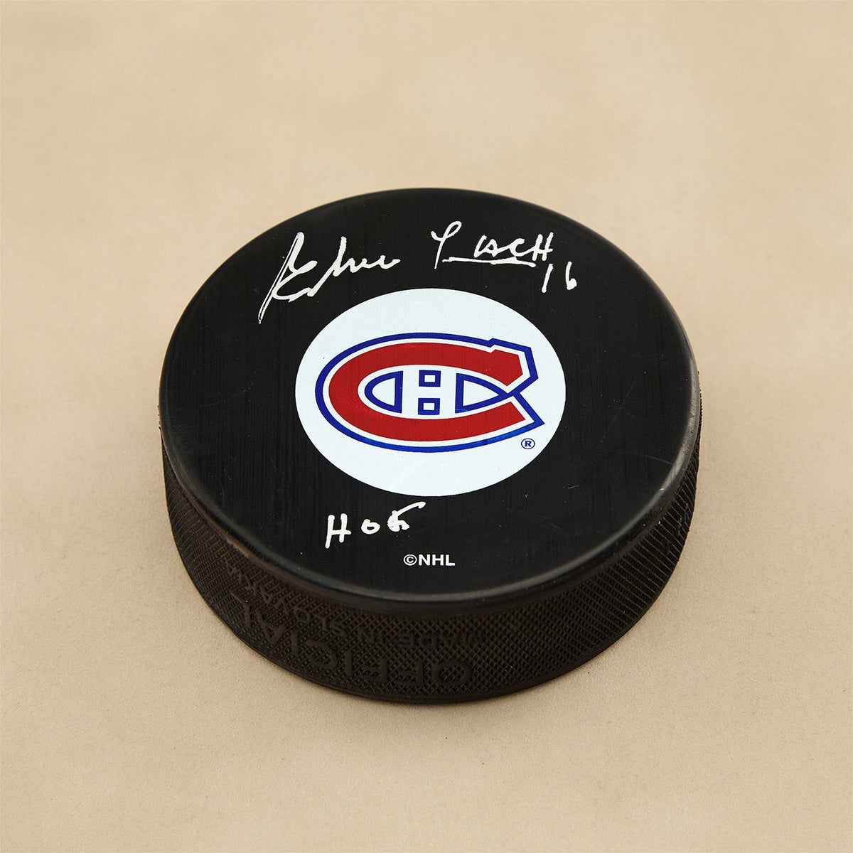 Elmer Lach Signed Montreal Canadiens Hockey Puck with HOF Note product image 1, provided for visual reference and product