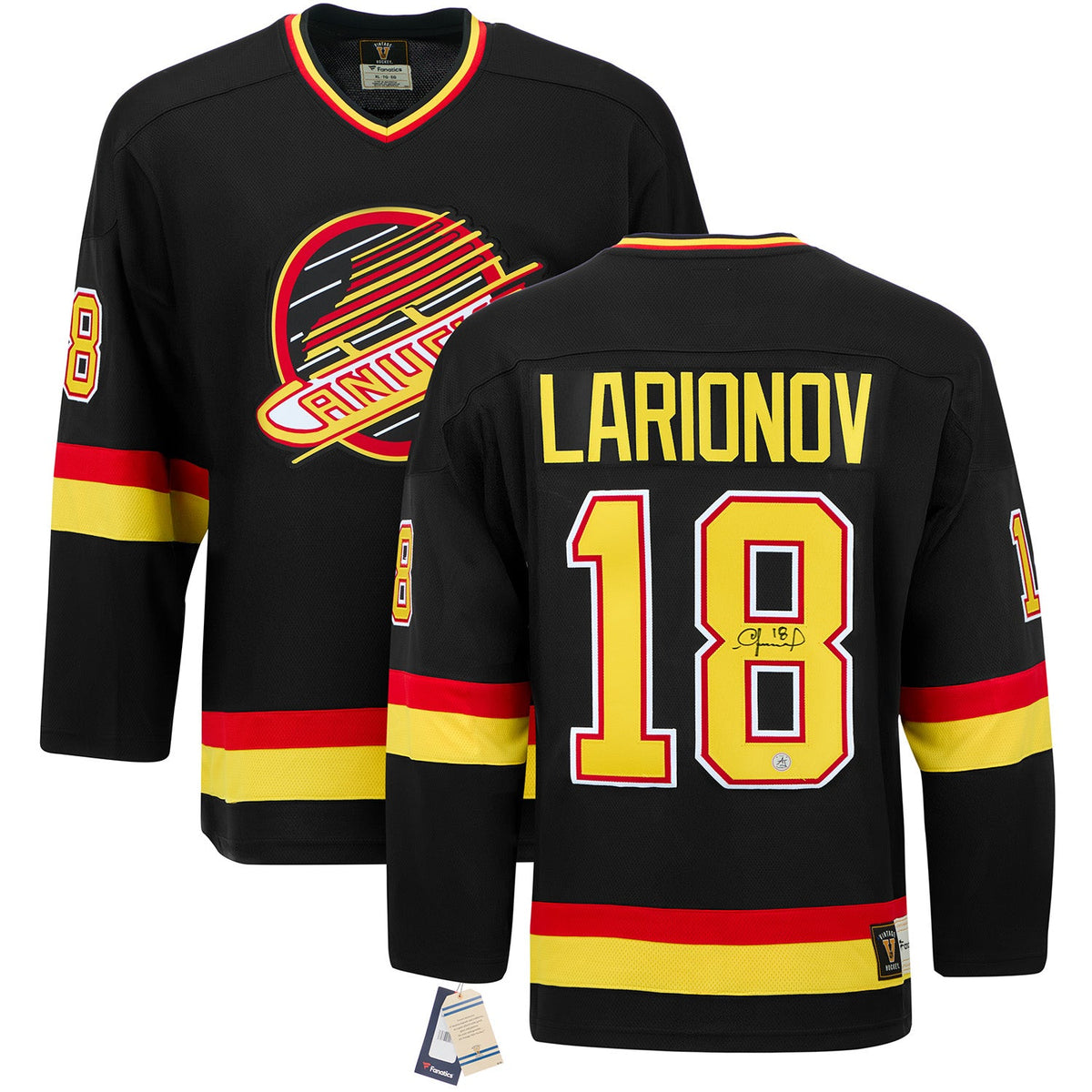 Igor Larionov Signed Vancouver Canucks Black Fanatics Throwback Jersey product image 3, provided for visual reference and