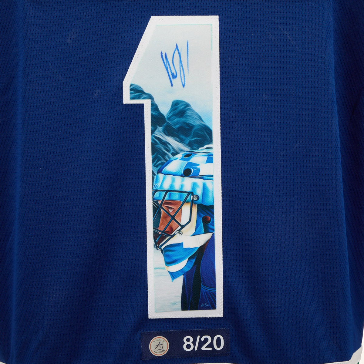 Roberto Luongo Signed Vancouver Canucks Winter Mountain Art Jersey #8/20 product image 3, provided for visual reference and
