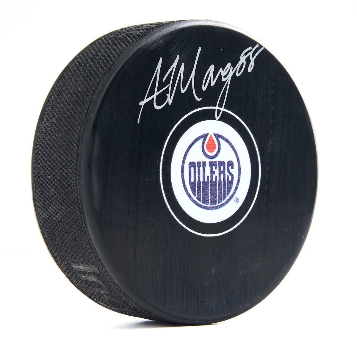 Andrew Mangiapane Autographed Edmonton Oilers Hockey Puck product image 1, provided for visual reference and product detail
