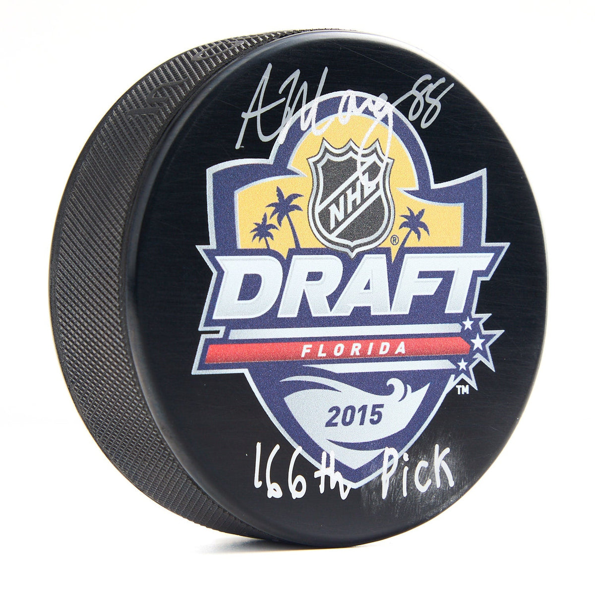 Andrew Mangiapane Signed 2015 NHL Entry Draft Puck with 166th Pick Note product image 1, provided for visual reference and