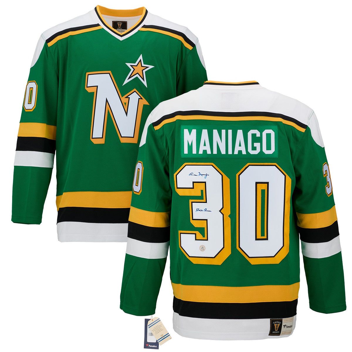 Cesare Maniago Signed Minnesota North Stars Fanatics Throwback Jersey product image 3, provided for visual reference and
