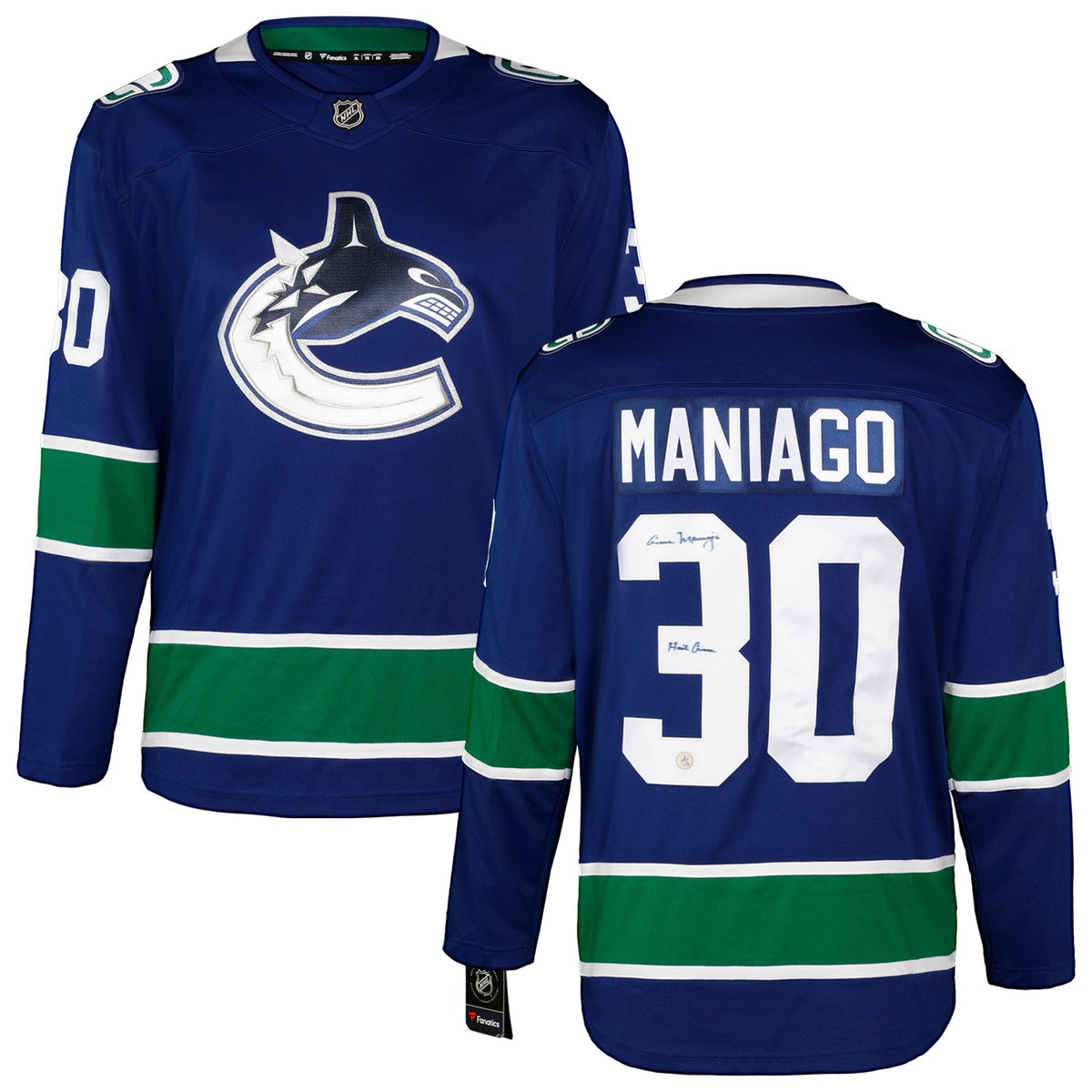 Cesare Maniago Signed Vancouver Canucks Fanatics Breakaway Jersey product image 3, provided for visual reference and product