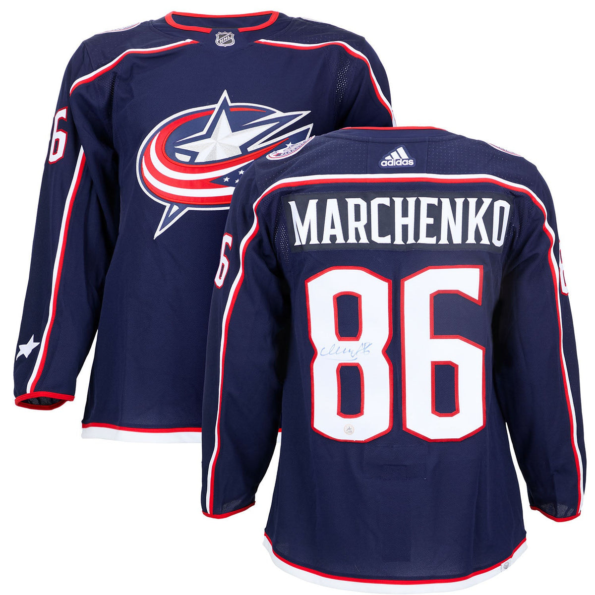 Kirill Marchenko Autographed Columbus Blue Jackets adidas Jersey product image 3, provided for visual reference and product