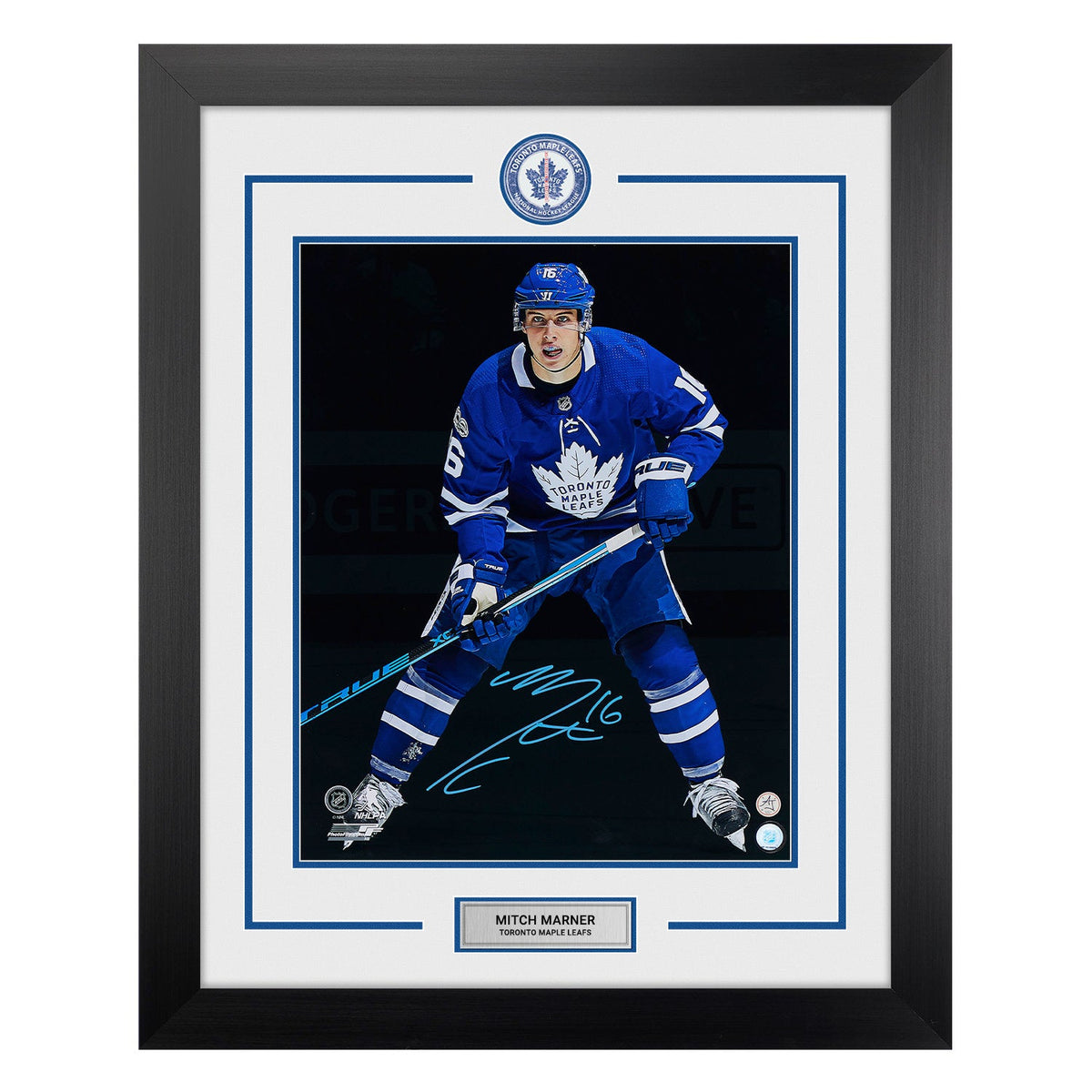 Mitch Marner Autographed Toronto Maple Leafs Blackout 26x32 Frame product image 1, provided for visual reference and product