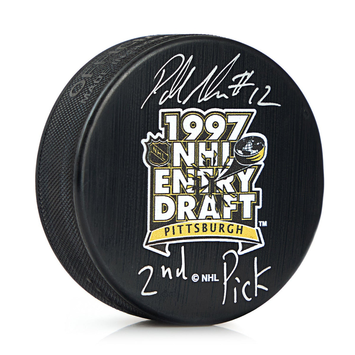 Patrick Marleau Signed 1997 NHL Entry Draft Puck with 2nd Pick Note product image 1, provided for visual reference and