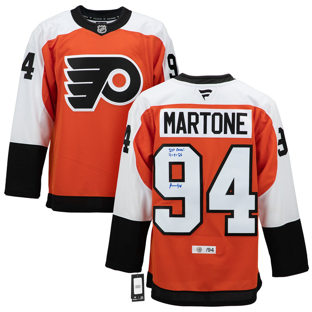 Porter Martone Philadelphia Flyers Signed & Dated 1st Goal Fanatics Jersey #/94 product image 3, provided for visual