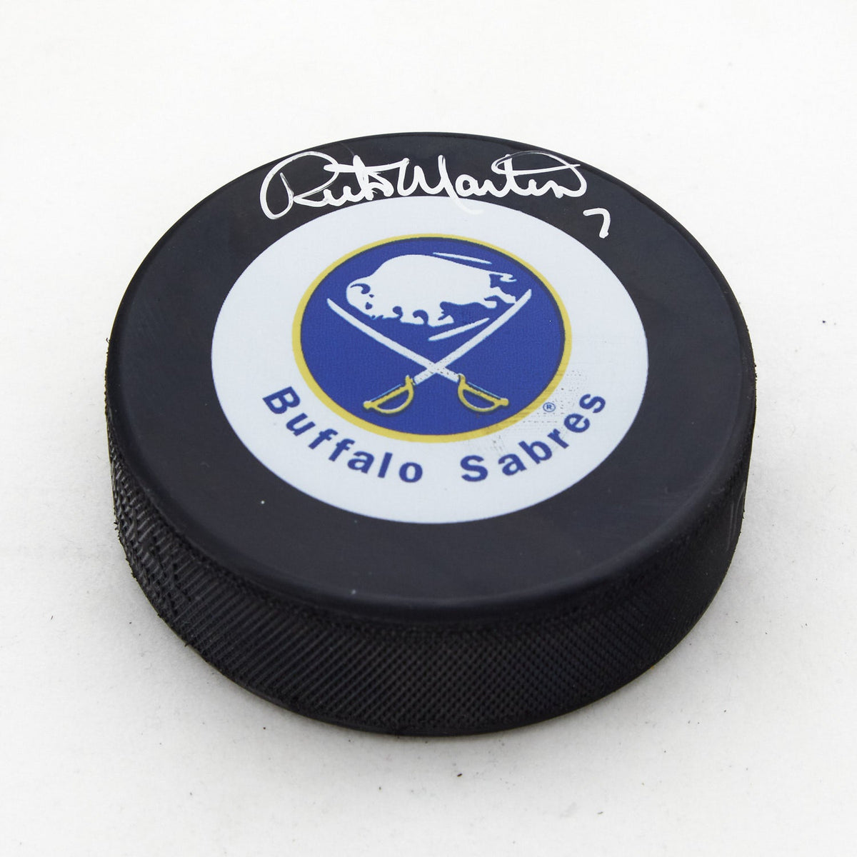 Rick Martin Autographed Buffalo Sabres Retro Logo Puck product image 1, provided for visual reference and product detail