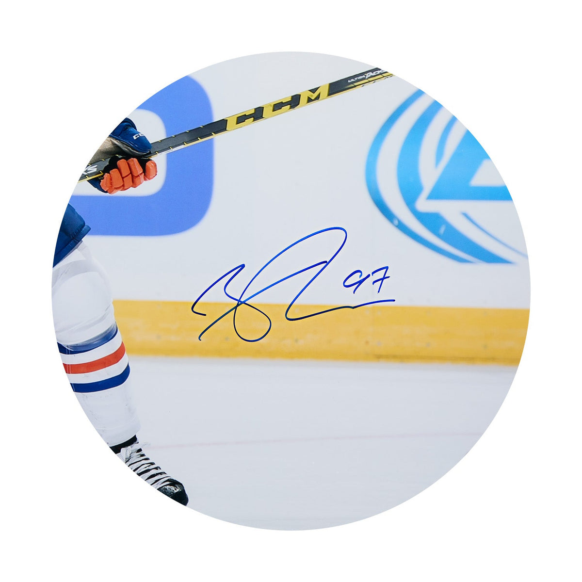 Connor McDavid Autographed Edmonton Oilers Centre Ice Logo 26x32 Frame product image 2, provided for visual reference and