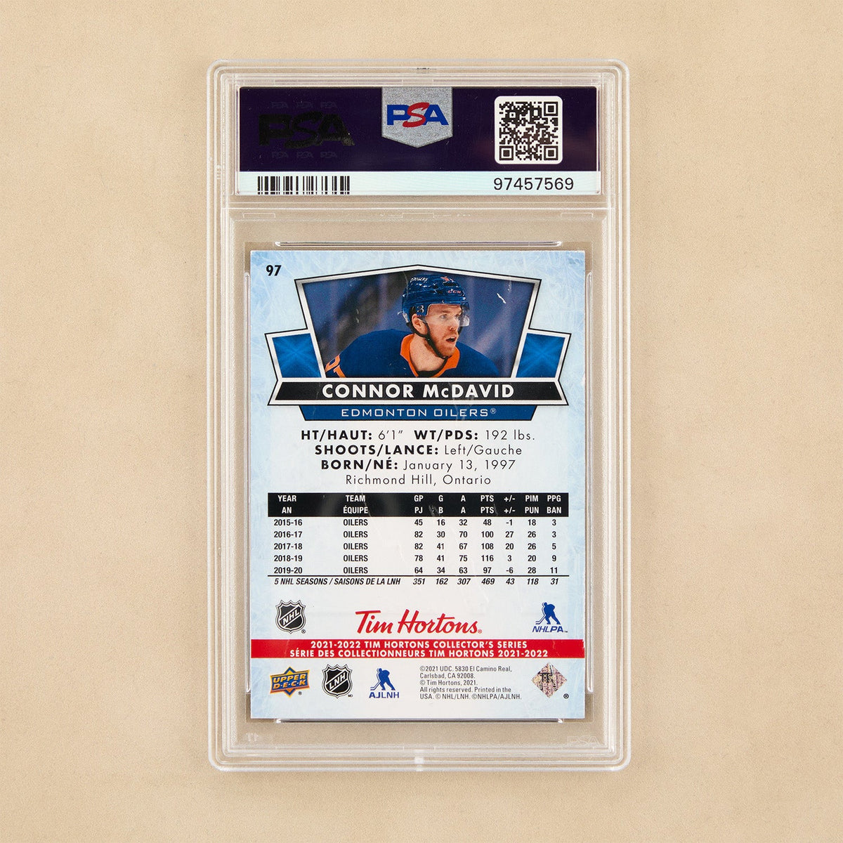 2021 Upper Deck Tim Hortons #97 Connor McDavid Signed Card PSA Auto Authentic product image 2, provided for visual reference