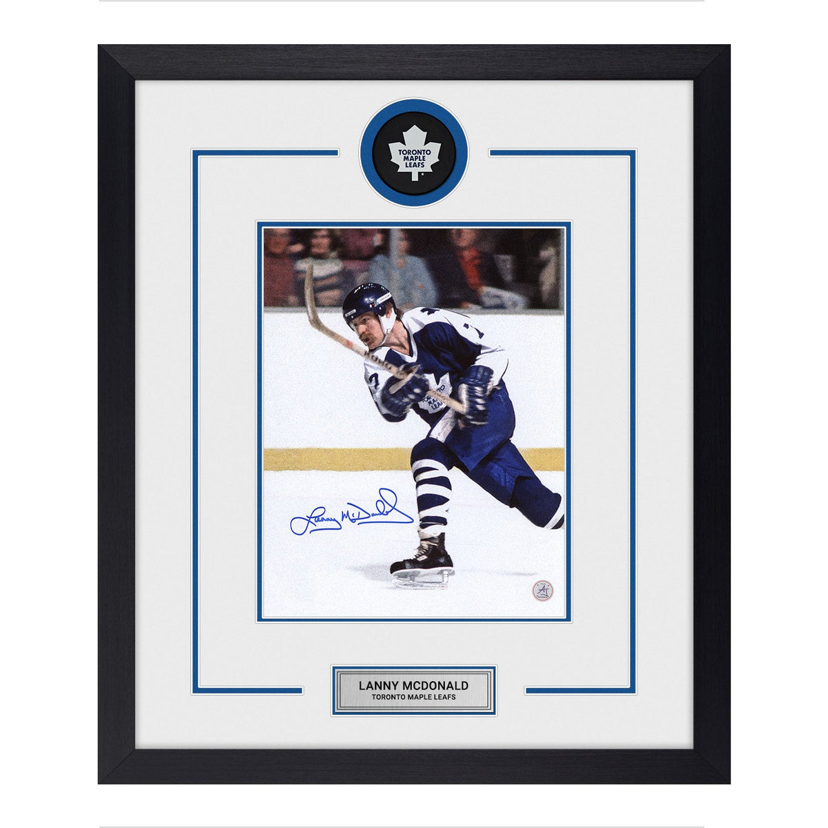 Lanny McDonald Autographed Toronto Maple Leafs Puck Logo 23x27 Frame product image 1, provided for visual reference and