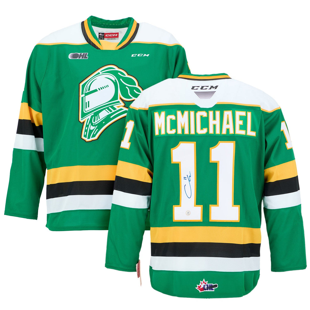 Connor McMichael Signed London Knights Replica CCM Hockey Jersey product image 3, provided for visual reference and product