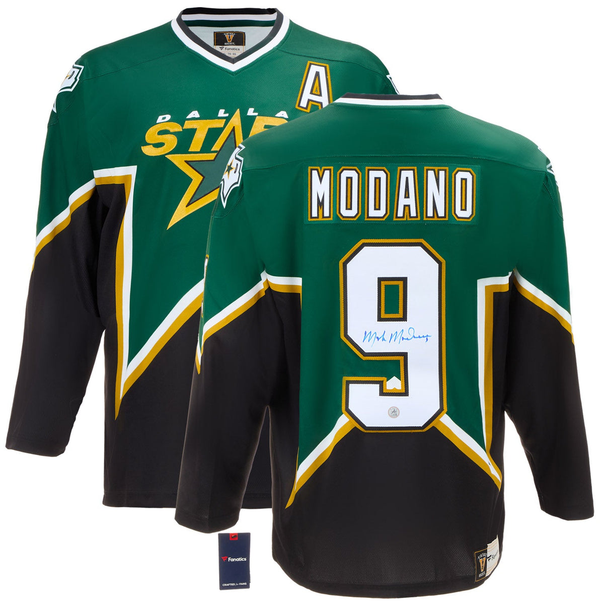 Mike Modano Autographed Dallas Stars Fanatics Throwback Jersey product image 3, provided for visual reference and product