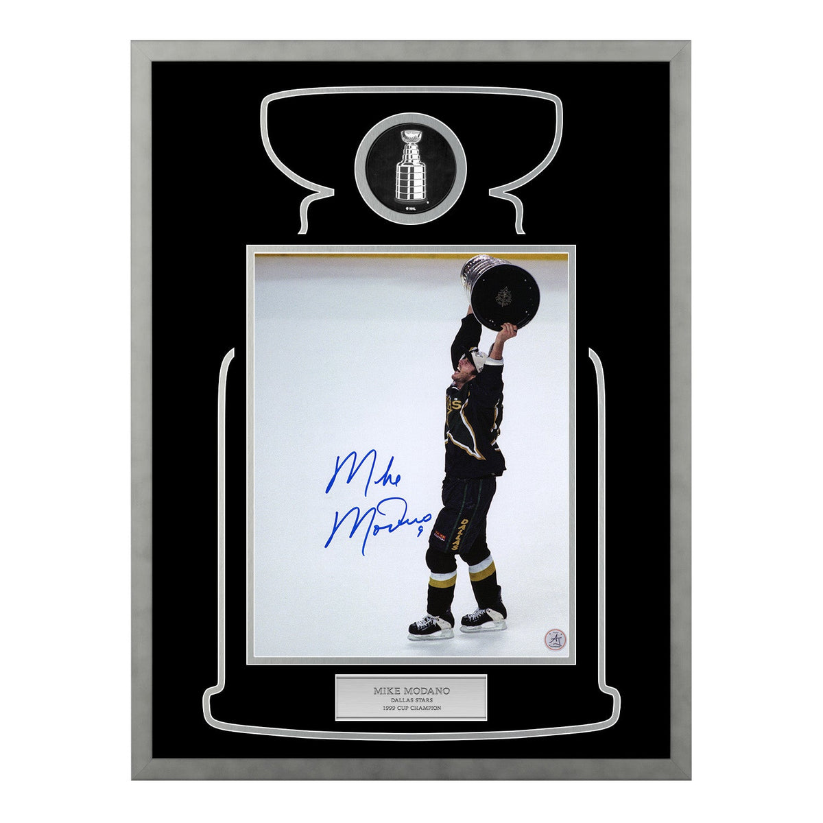 Mike Modano Signed Dallas Stars Cup Champion 20x26 Frame product image 1, provided for visual reference and product detail