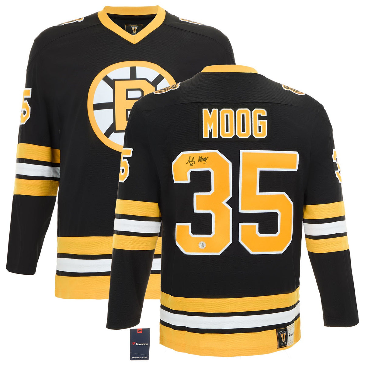 Andy Moog Autographed Boston Bruins Black Fanatics Breakaway Jersey product image 3, provided for visual reference and