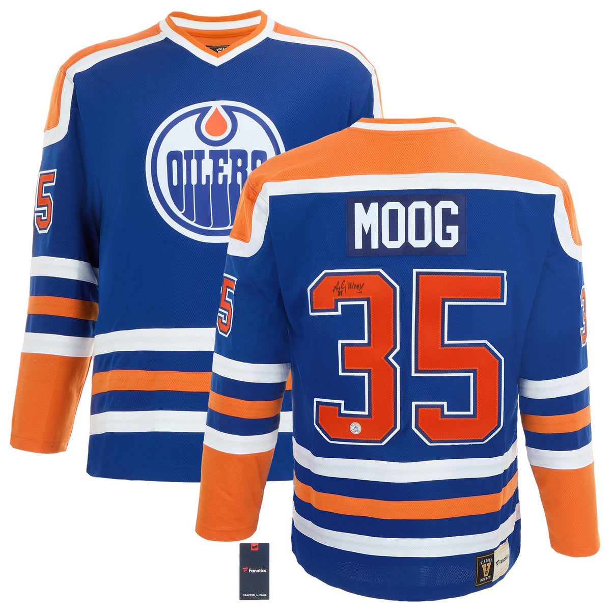 Andy Moog Autographed Edmonton Oilers Throwback Breakaway Jersey product image 3, provided for visual reference and product