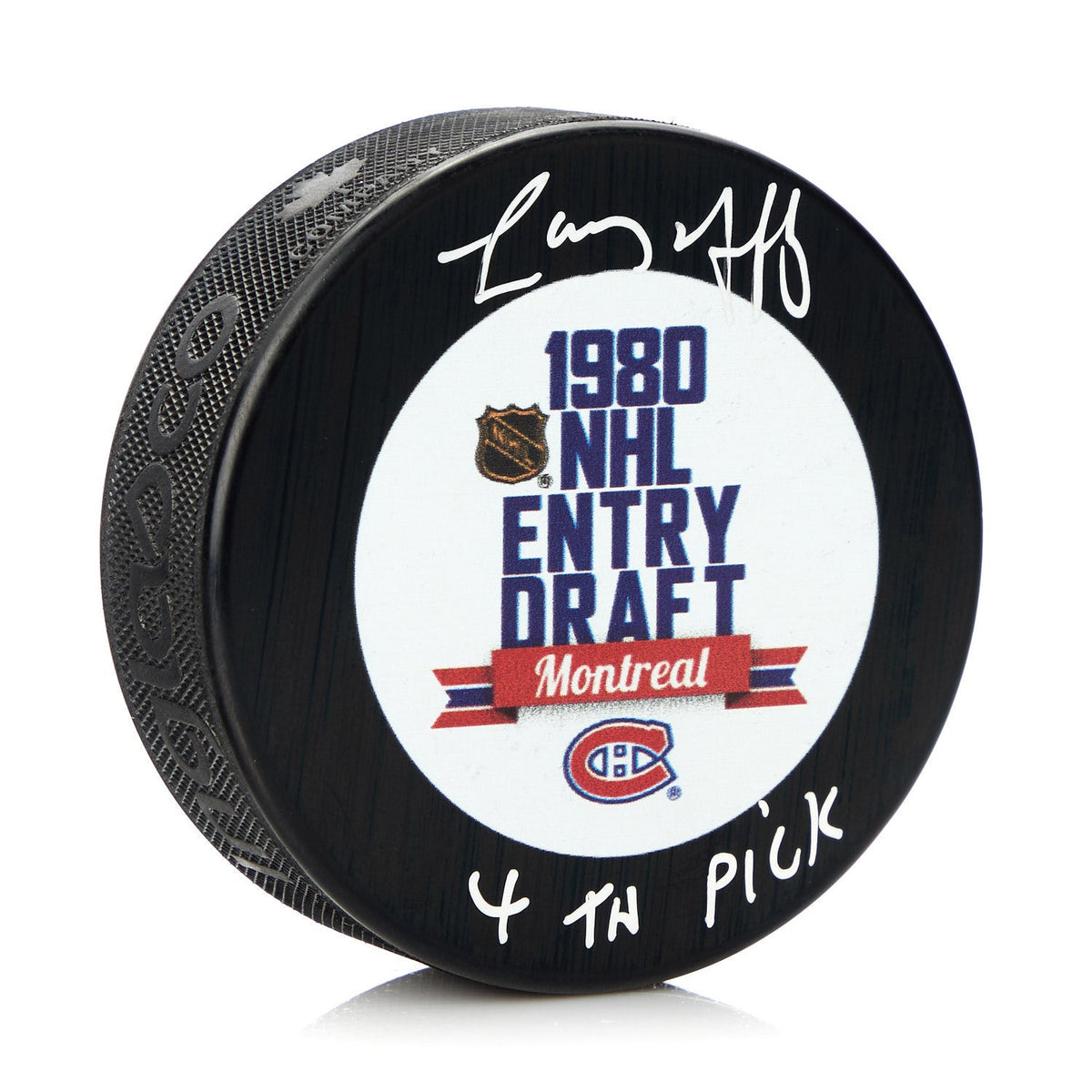 Larry Murphy Signed 1980 NHL Entry Draft Puck with 4th Pick Note product image 1, provided for visual reference and product