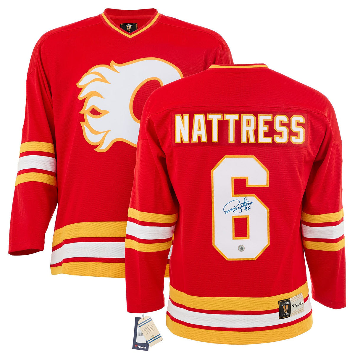 Ric Nattress Autographed Calgary Flames Fanatics Throwback Jersey product image 3, provided for visual reference and product