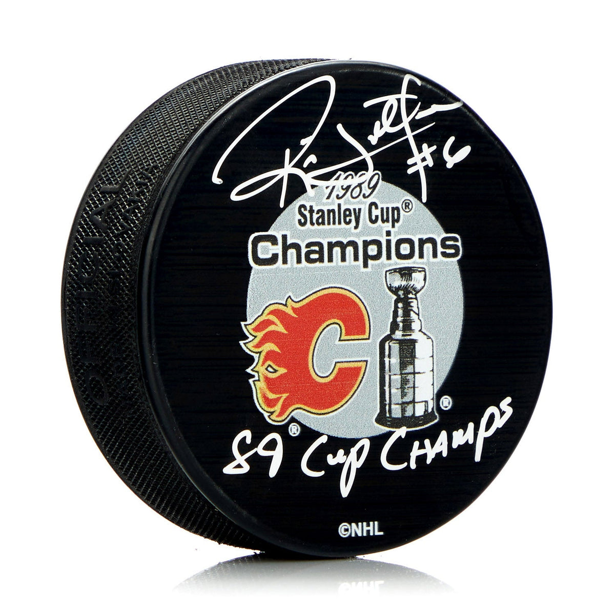 Ric Nattress Signed Calgary Flames 1989 Stanley Cup Puck With Cup Note product image 1, provided for visual reference and