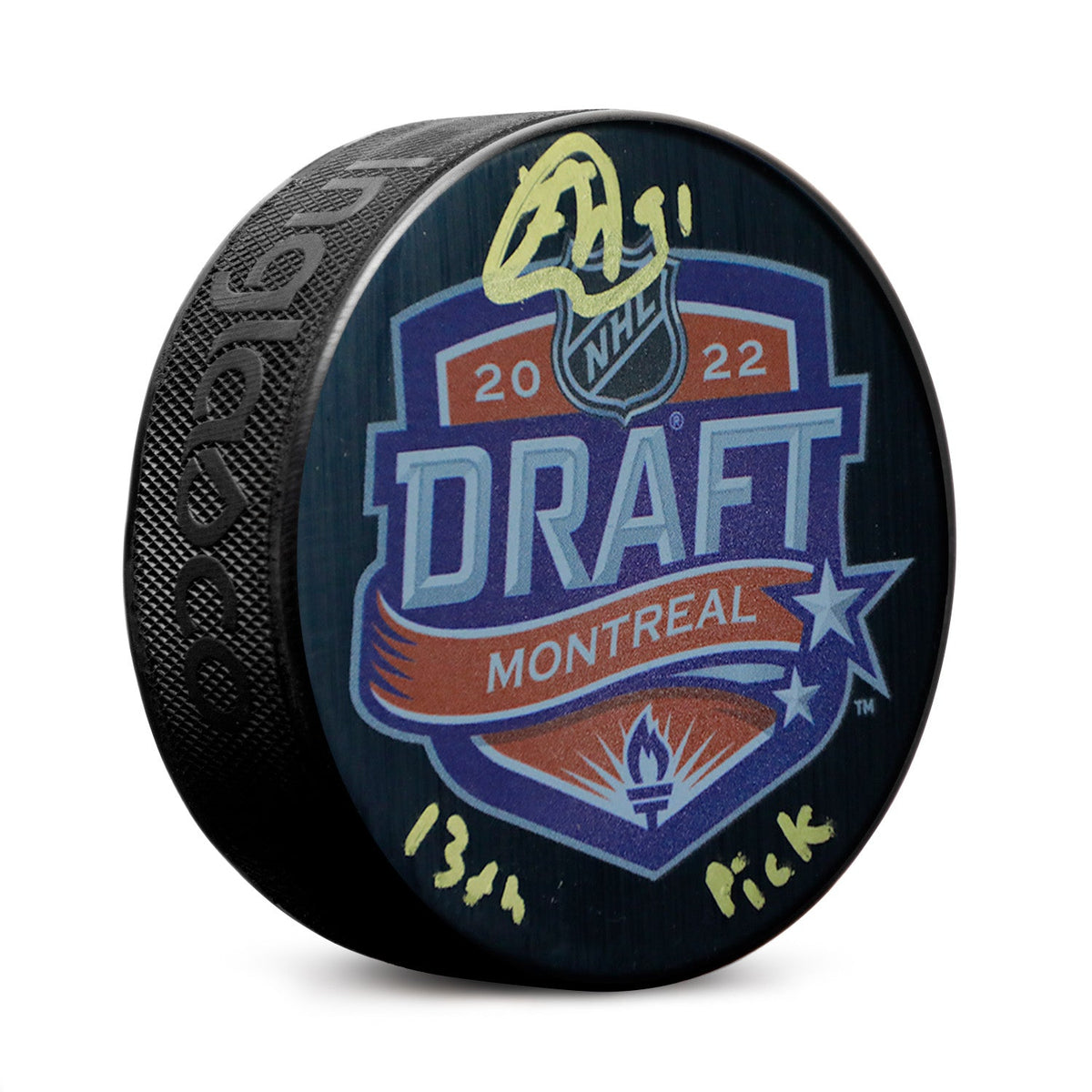 Frank Nazar Signed 2022 NHL Entry Draft Puck with 13th Pick Note product image 1, provided for visual reference and product