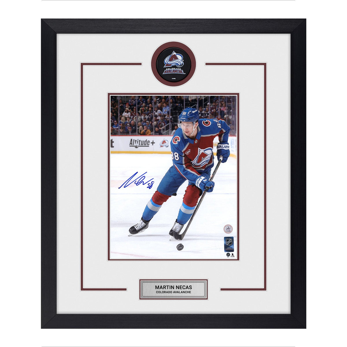 Martin Necas Autographed Colorado Avalanche Puck Logo 22x26 Frame product image 1, provided for visual reference and product