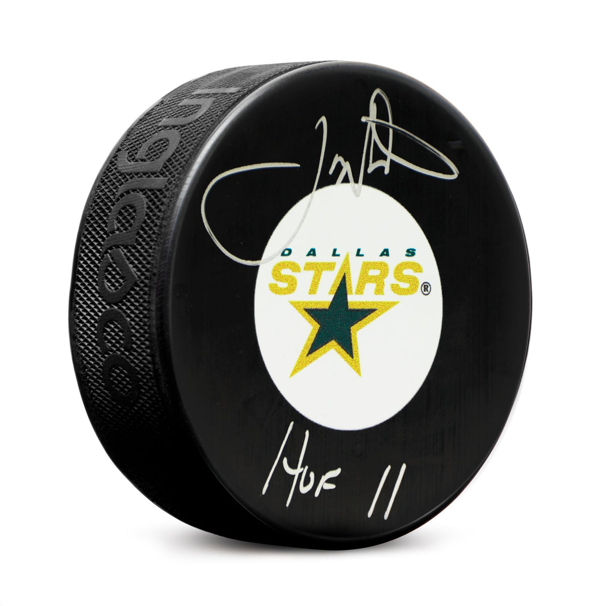 Joe Nieuwendyk Signed Dallas Stars Hockey Puck with HOF Note product image 1, provided for visual reference and product