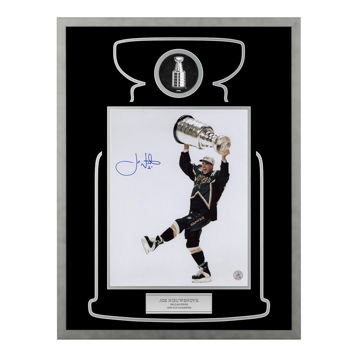 Joe Nieuwendyk Autographed Dallas Stars Cup Champion 23x27 Frame product image 1, provided for visual reference and product