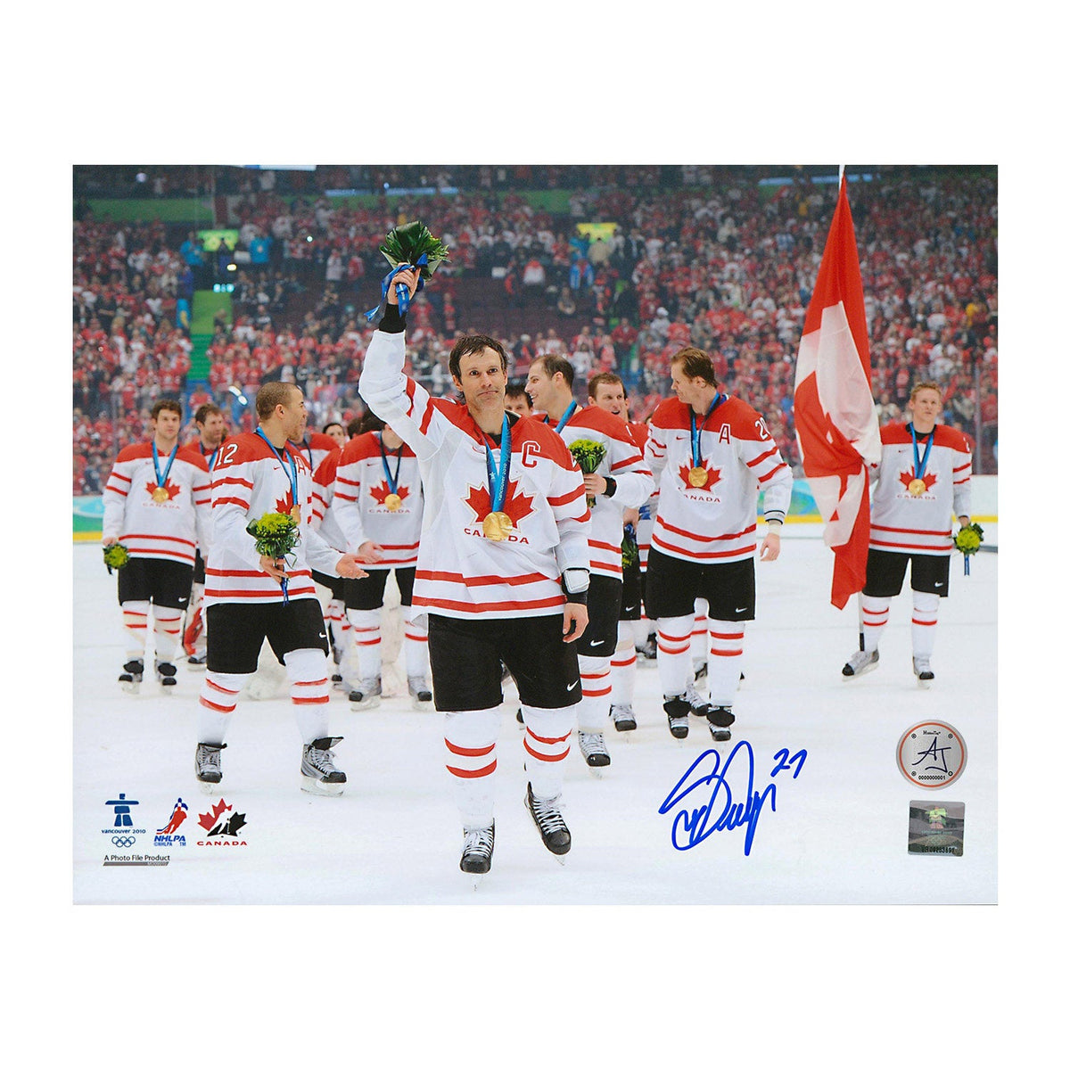 Scott Niedermayer Autographed Team Canada Olympic Gold Celebration 8x10 Photo product image 1, provided for visual reference