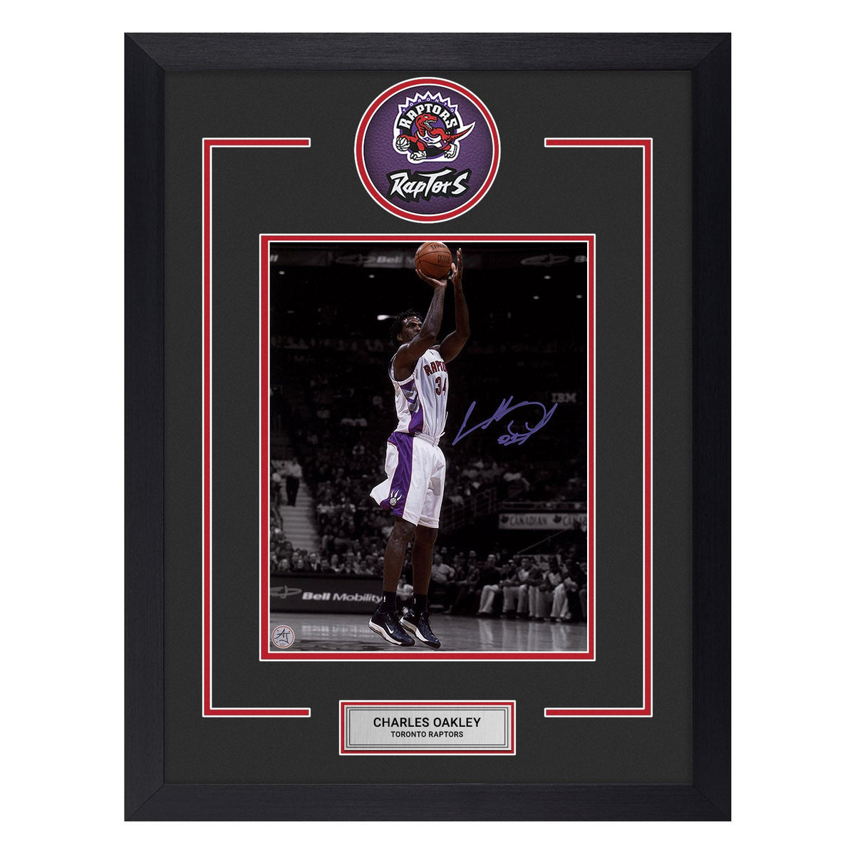 Charles Oakley Autographed Toronto Raptors Colour Isolation 20x26 Frame product image 1, provided for visual reference and