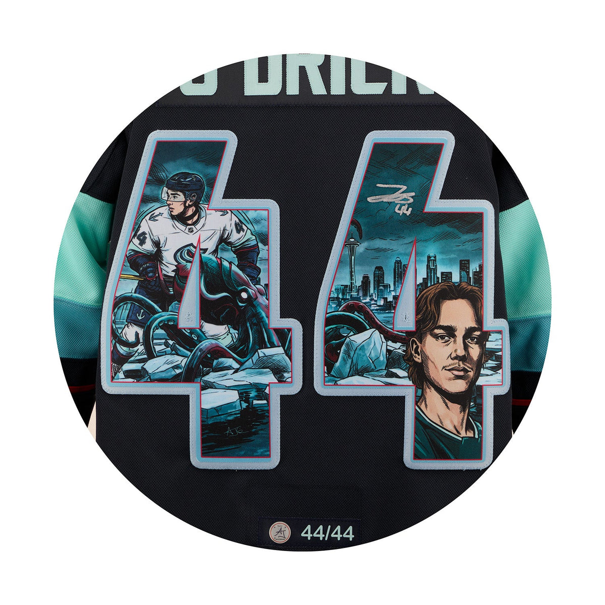 Jake O'Brien Autographed Seattle Kraken Comic Book Art Jersey #44/44 product image 3, provided for visual reference and