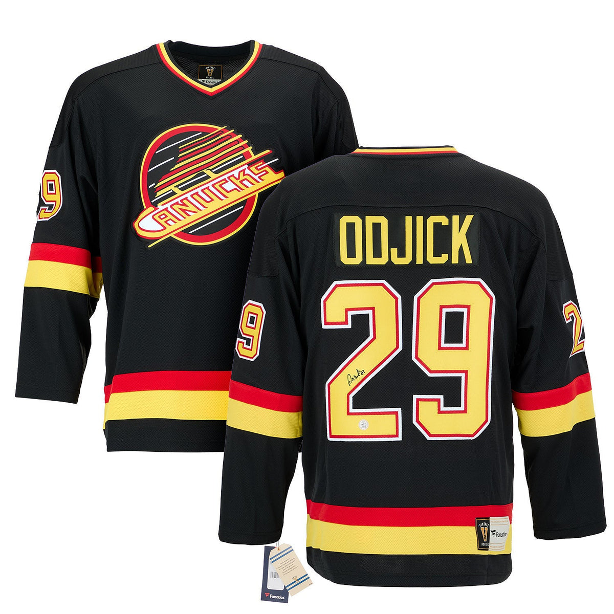 Gino Odjick Autographed Vancouver Canucks Black Fanatics Throwback Jersey product image 3, provided for visual reference and