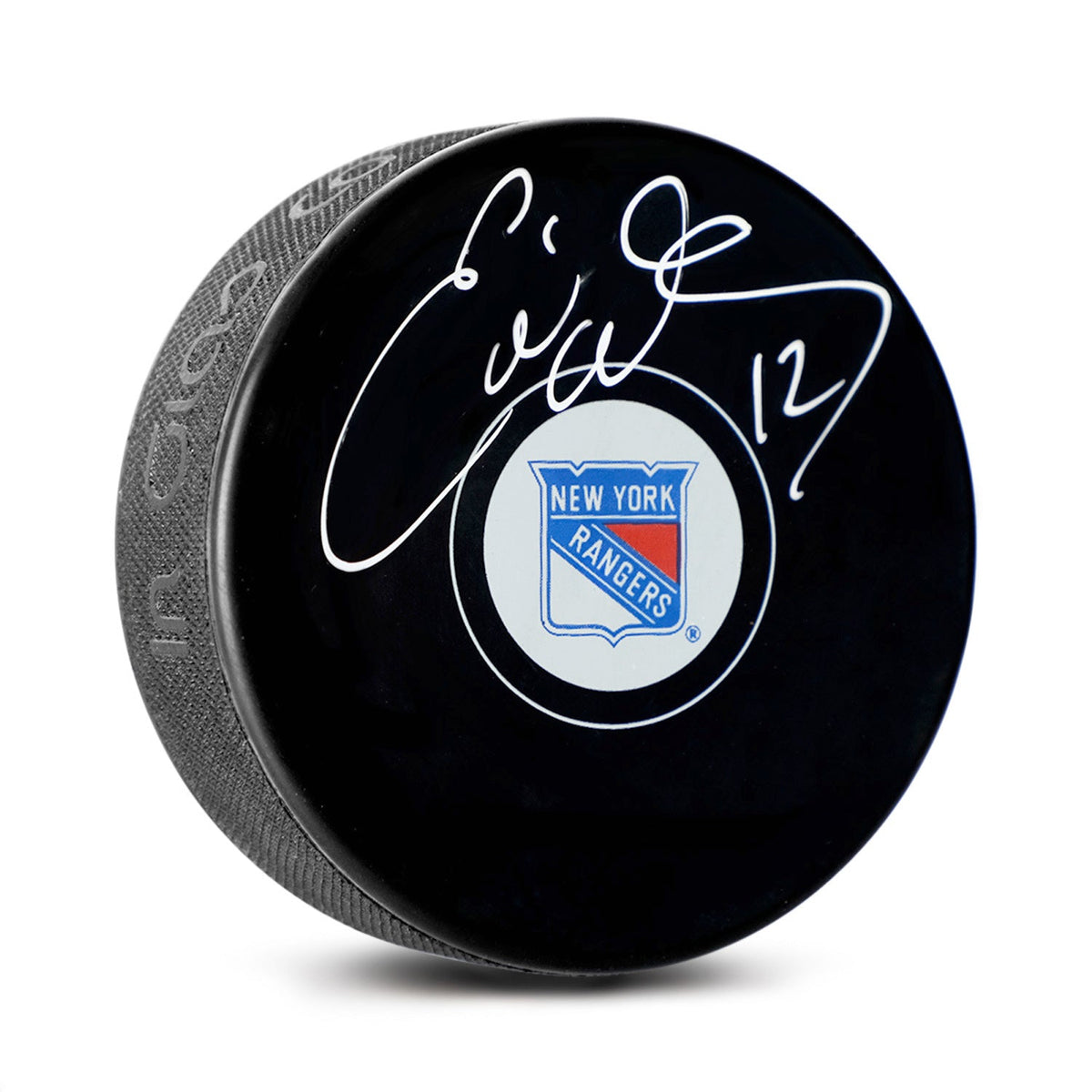 Ed Olczyk Autographed New York Rangers Hockey Puck product image 1, provided for visual reference and product detail review