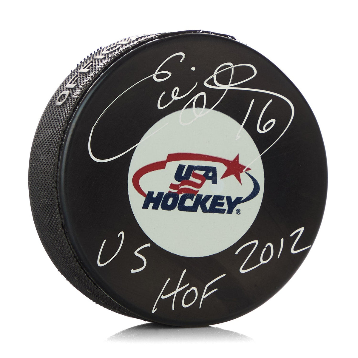 Ed Olczyk Autographed Team USA Hockey Puck with HOF Note product image 1, provided for visual reference and product detail