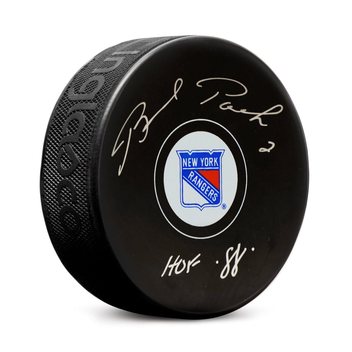 Brad Park Autographed New York Rangers Hockey Puck with HOF Note product image 1, provided for visual reference and product