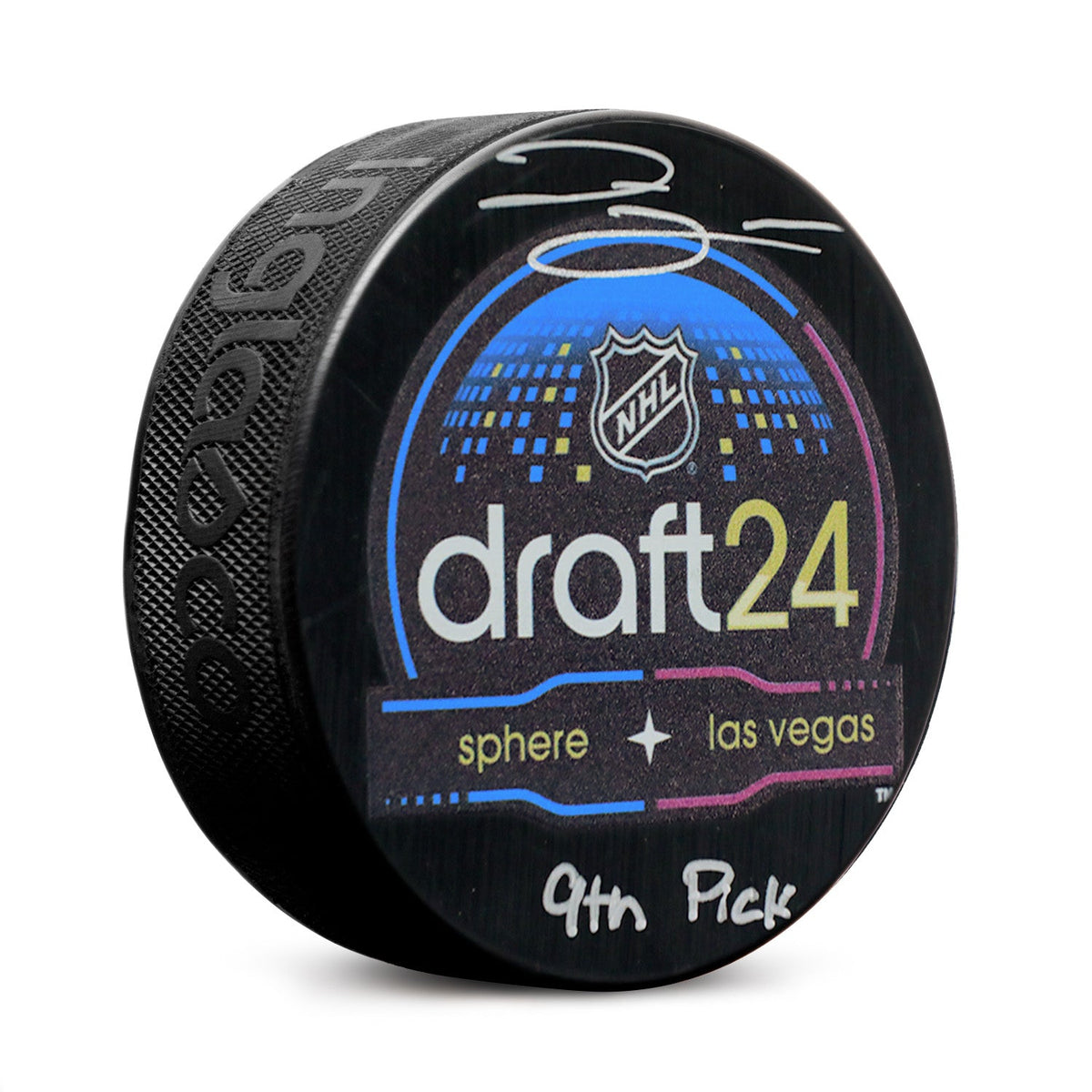 Zayne Parekh Signed 2024 NHL Entry Draft Puck with 9th Pick Note product image 1, provided for visual reference and product