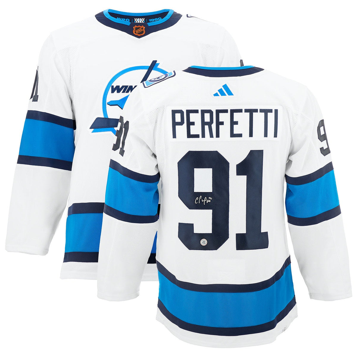 Cole Perfetti Signed Winnipeg Jets Reverse Retro 2.0 adidas Jersey product image 3, provided for visual reference and