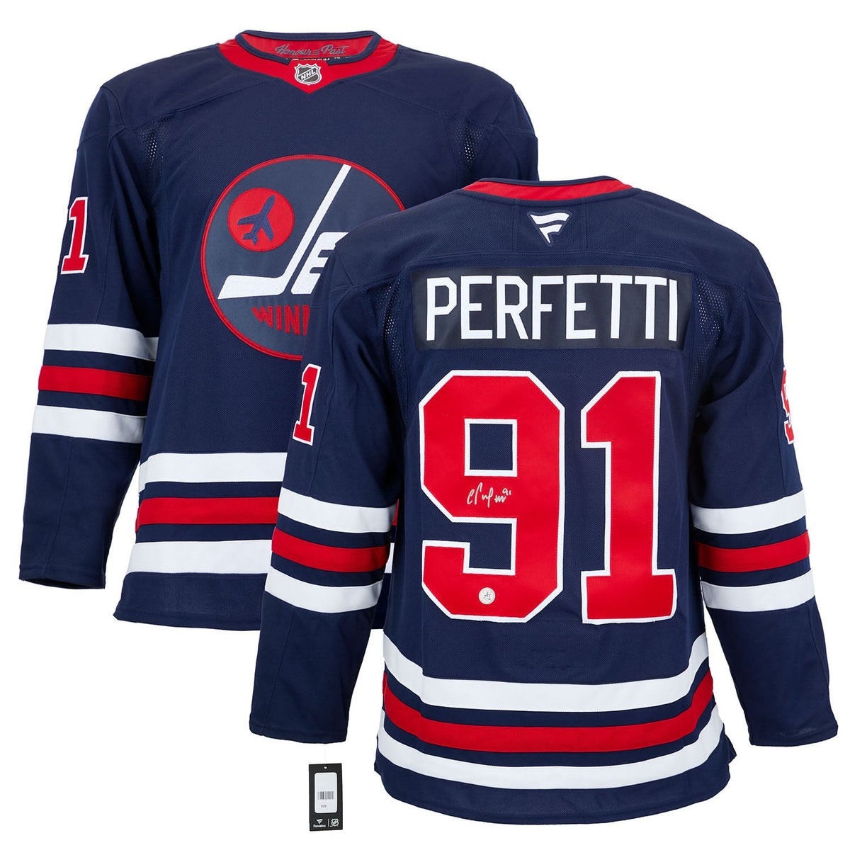 Cole Perfetti Signed Winnipeg Jets Alt Retro Fanatics Premium Jersey product image 3, provided for visual reference and