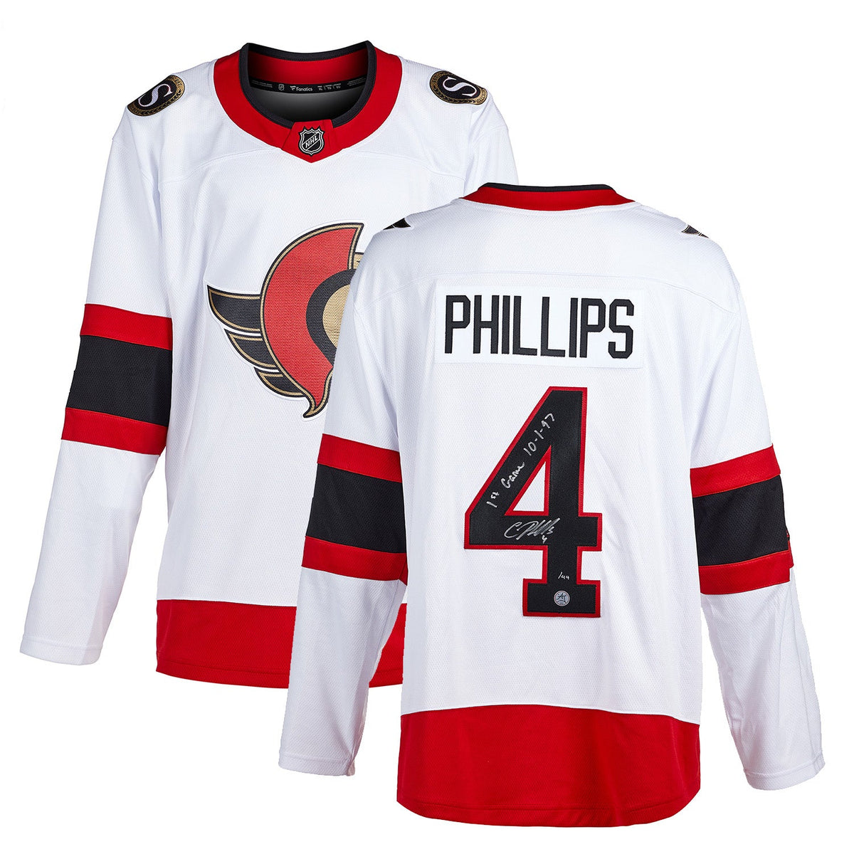 Chris Phillips Ottawa Senators Signed & Dated 1st Game Fanatics Jersey #/44 product image 3, provided for visual reference